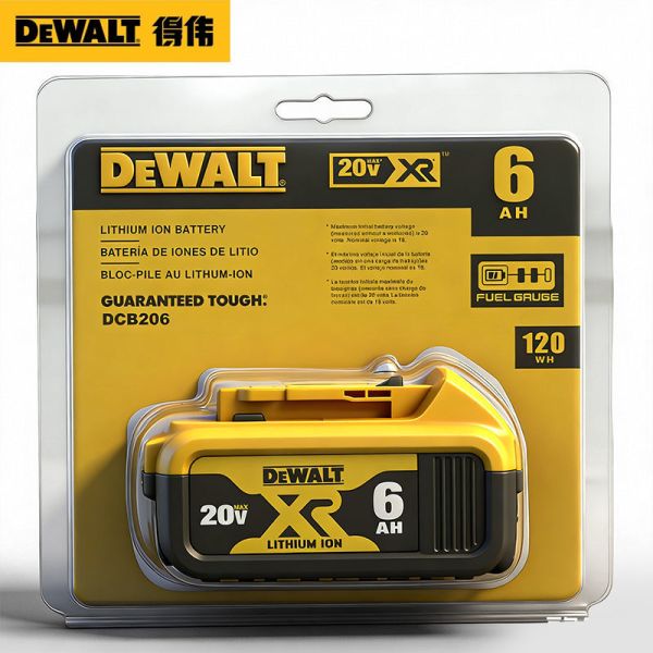 CE Certificate Lithium Battery Dewalt 20V 6Ah 8000 Cycles DCB206 With Box Package