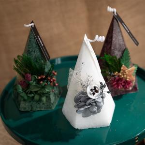 China Flower Pyramid Type Cone Christmas Tree Pillar Candle Smokeless White Green Red 140g on sale