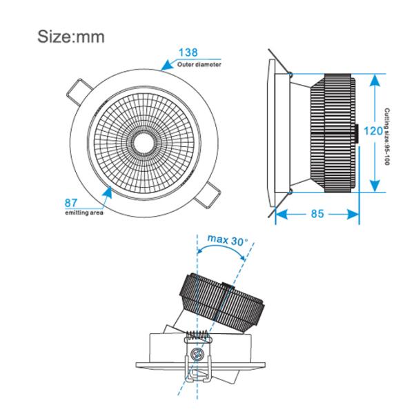 Diameter 5.5 inch Cuting size 5 inch 20w cob led downlight