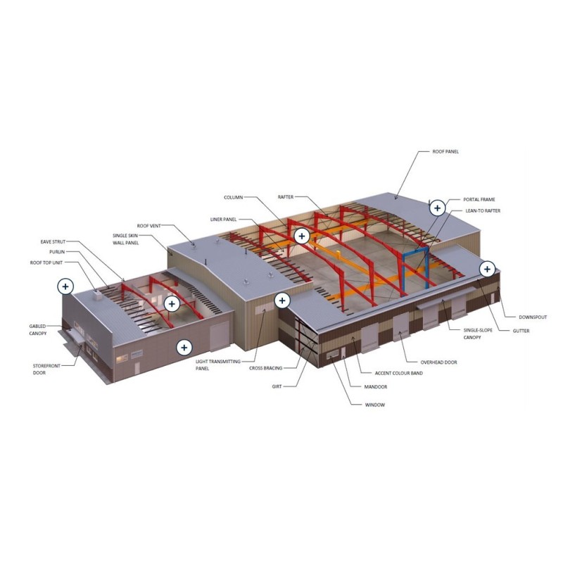 Fireproof Prefab Steel Frame Building with 50 Years Service Life and Customizable Span