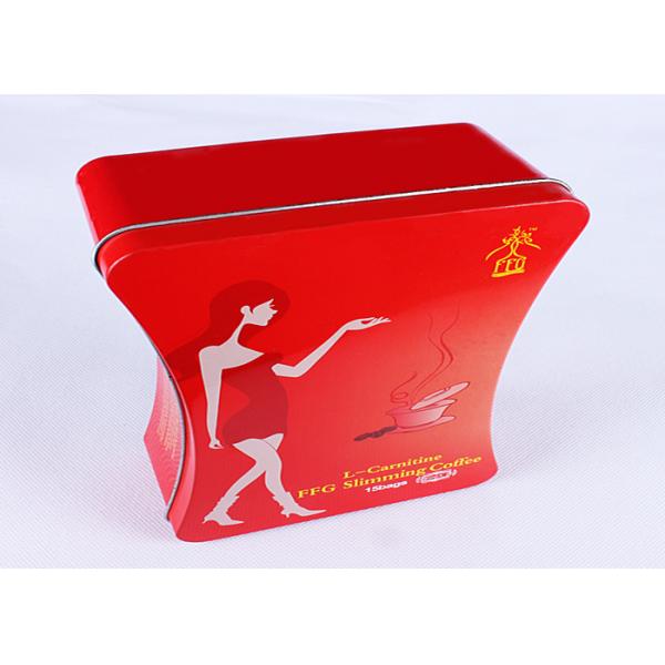 Irregular Slimming Coffee Packaging Metal Tin Box With CMYK Printing Outside Glossy Finish