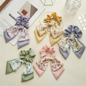 Buy cheap Floral Double Layer Small Fresh Fabric Hair Rope With Bow Ribbon For Female product