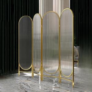 Buy cheap Collapsible Rotatable 3 Panel Metal Room Divider With Art Glass product