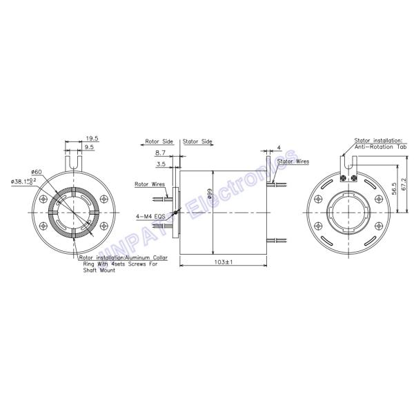 Ethernet Through Hole Slip Ring Diameter 38.1mm 240 VAC/DC