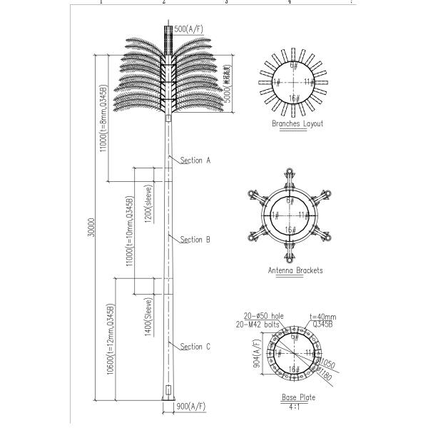 25m Artificial Bionic Camouflaged Cell Towers Galvanized Steel Monopole Tower