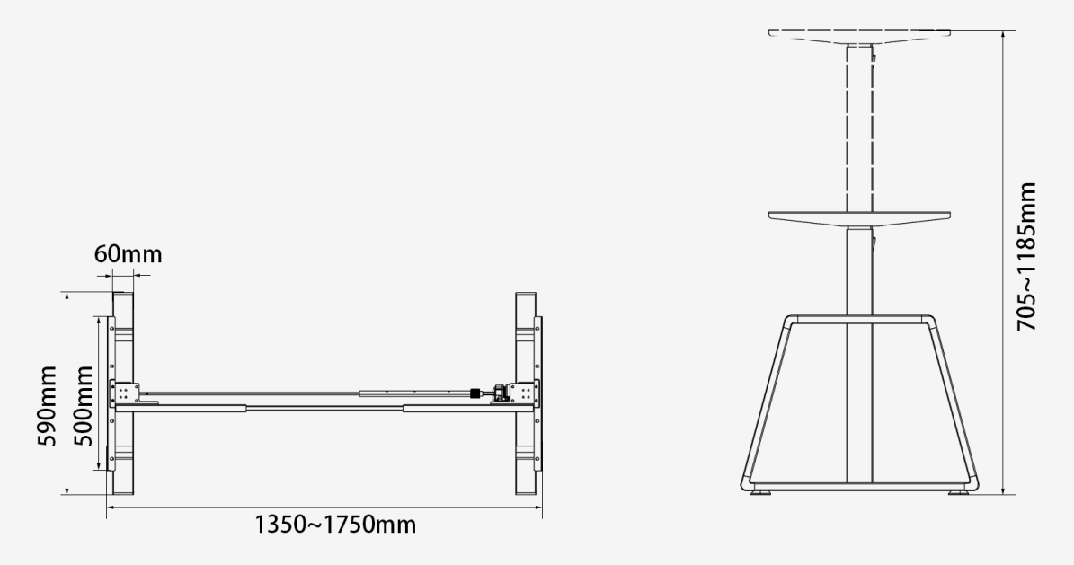 Unique Motorised Standing Desk Frame Gaming Table Frame 1350-1750mm Length