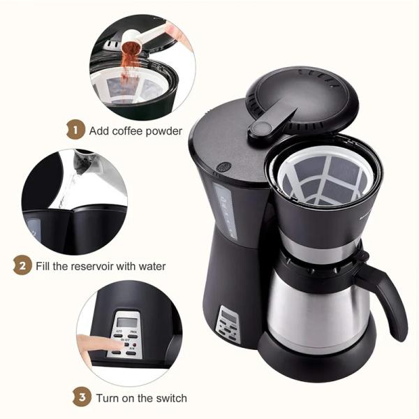 CM-828 Stainless Steel Filter Coffee Makers 1.5L Automatic Drip Coffee Brewer