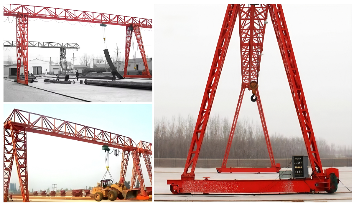 Gantry crane operating in manufacturing plant