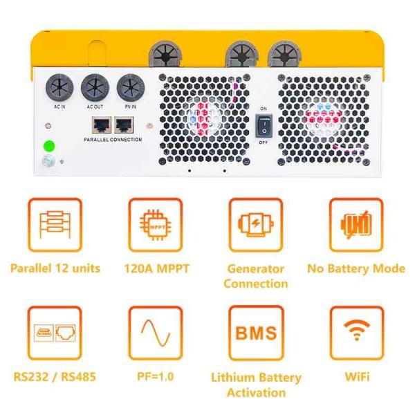 48V 6.2kW Hybrid Solar Inverter Single Phase Pure Sine Wave Off Grid Solar Inverter MPPT Direct Plug WiFi Dongle for Easy Connectivity