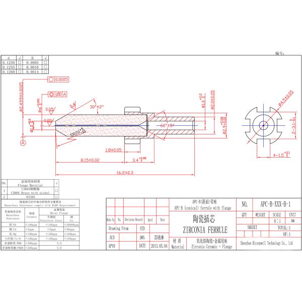 Non standard products can be customized Varied End faces WHITE Fiber Optic Ceramic Ferrule