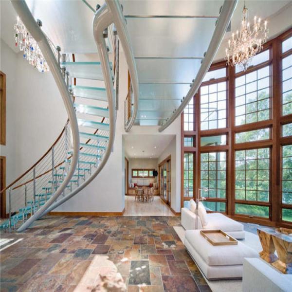 Stainless Steel Curved Building Curved Stairs Modern Round Glass Staircase