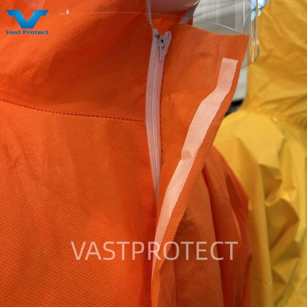 CE Type 5 6 Certified USA PPE Disposable SMS 56GSM Orange Coveralls With Reflective Tape
