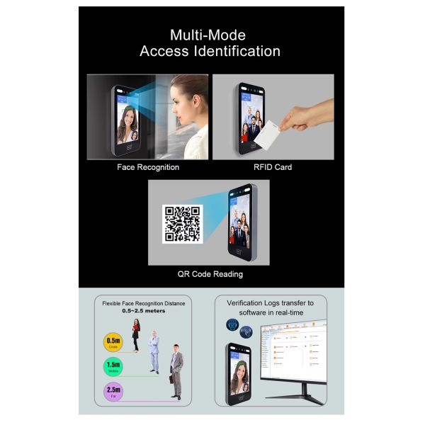 8-Inch WiFi TCP HD IPS Biometric AI Face Recognition Door Access Control System RFID Reader Night Vision Motion Detection