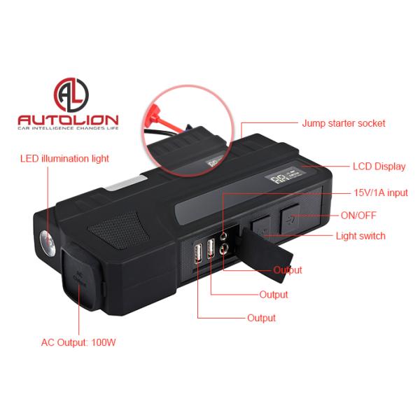 Portable Black Mini Car Jump Start Battery Pack AC DC Output / Car Battery Booster