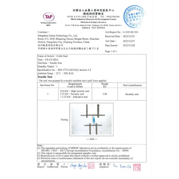 250*27.5*12.4 mm Fixed Length Cable Security Seal with 2.8 KN Tensile Strength and ABS Material