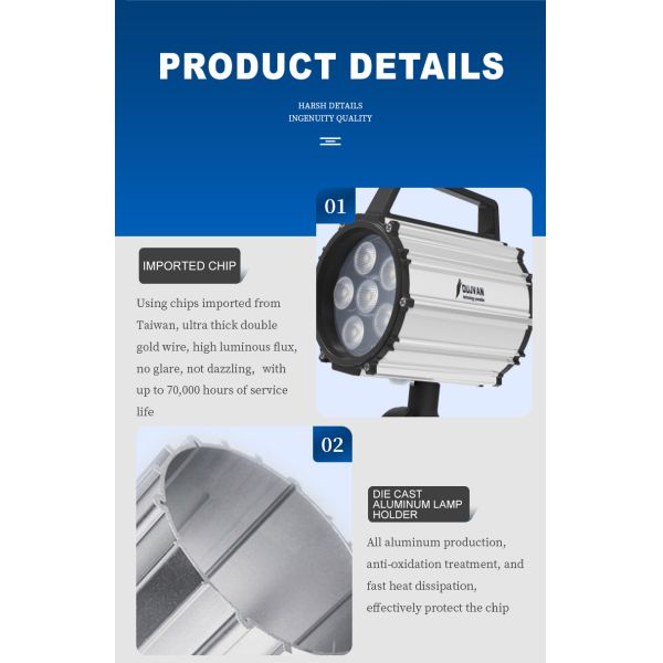 IP65 Waterproof LED Machine Light with 50,000-Hour Lifespan and Flexible Swing Arm for Industrial Applications