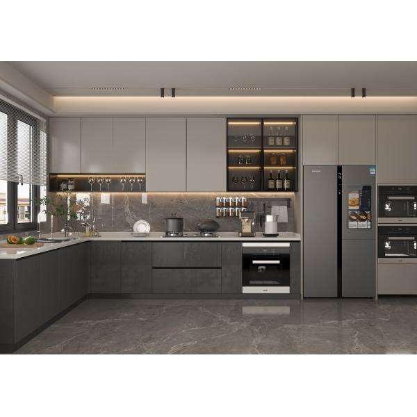 Modern white kitchen cabinet with island showing clean straight line design