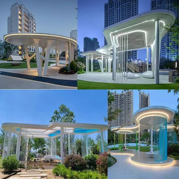 Modern Outdoor Stainless Steel Sculpture With Lighting For Garden Urban Landscapes