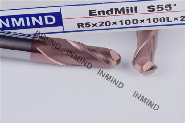 Quality Long Flute Ball Nose End Mill with 100 mm Length 10 mm Dia 0.5 - 0.6 UM Grain Size for sale