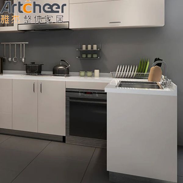Italian Design L Shape Kitchen Cabinet with PVC Door Finish and Smart Functions