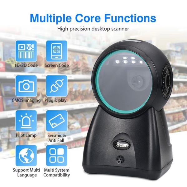 High-Speed Desktop Barcode Scanner All-in-One Desktop QR Reader for Retail Checkout