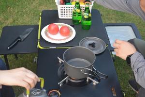 China Vehicle Mobile Kitchen Folding Camping Picnic Table With Gas Stove on sale