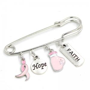 Buy cheap Wholesale New Arrival Breast Cancer Pink Ribbon Brooch Pins Hope Faith Fighting Glove Pink Ribbon Charms Safety Pin product