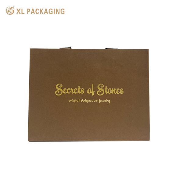 XL Packaging Custom Packaging Factory Custom Printed Logo Brown Paper Shopping Bag With Ribbon Handle