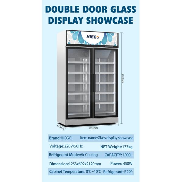 2200L 4 Door Stainless Steel Freezer Combination Glass Display Chiller