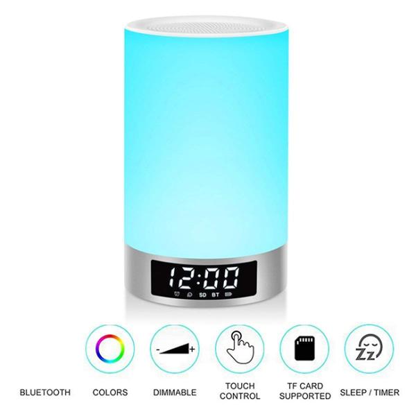 Bedside Bluetooth Speaker Alarm Clock With Gradient Changing Colorful Night Light