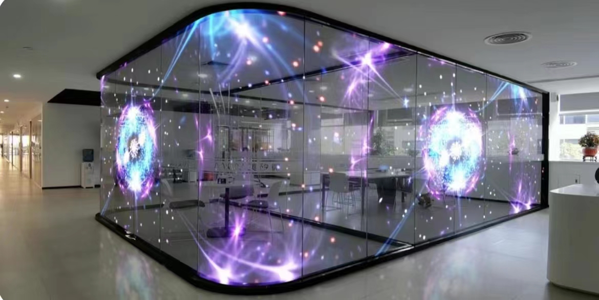 High Brightness Indoor Thin Panel Holographic Transparent LED Advertising Screen for Window Glass