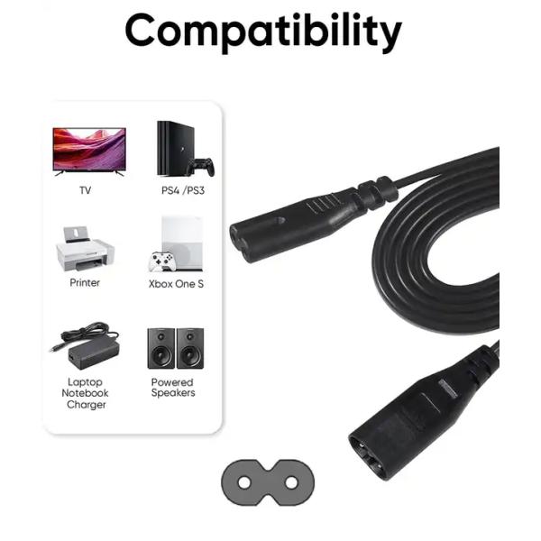 IEC C7 to C8 Power Extension Cable for TV DVD Laptop PS2