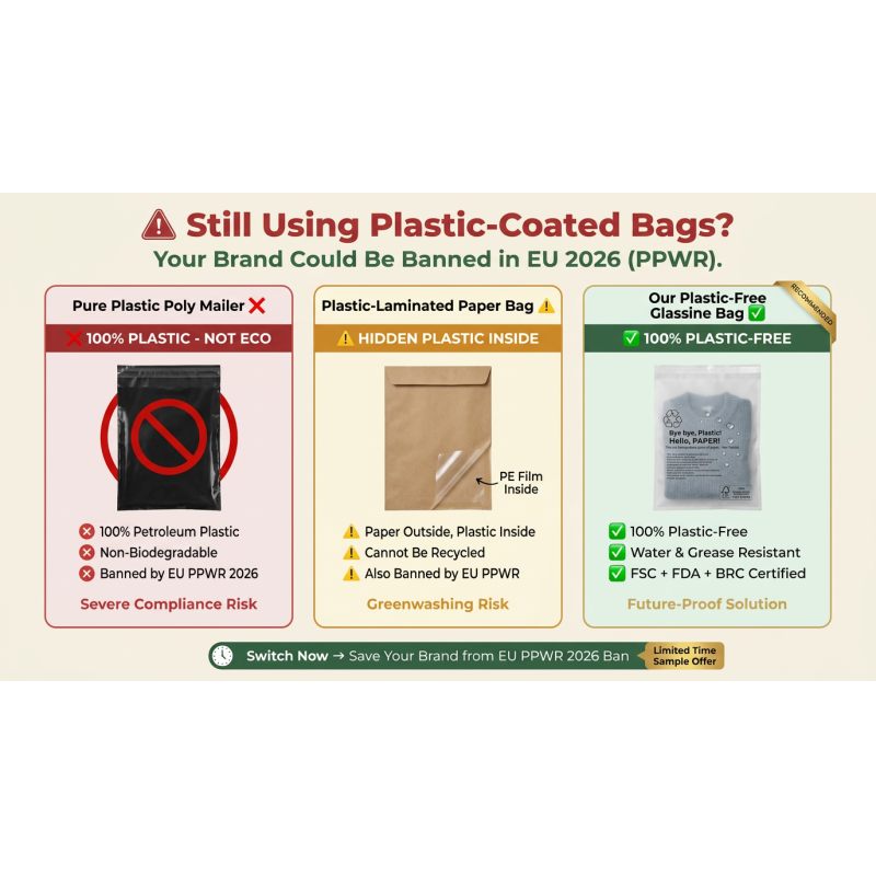 Green Packaging Glassine Bag Apparel Eco-Friendly Zero Plastic Clothing EU Compliant Garment Pouch for Certified Recyclable USA