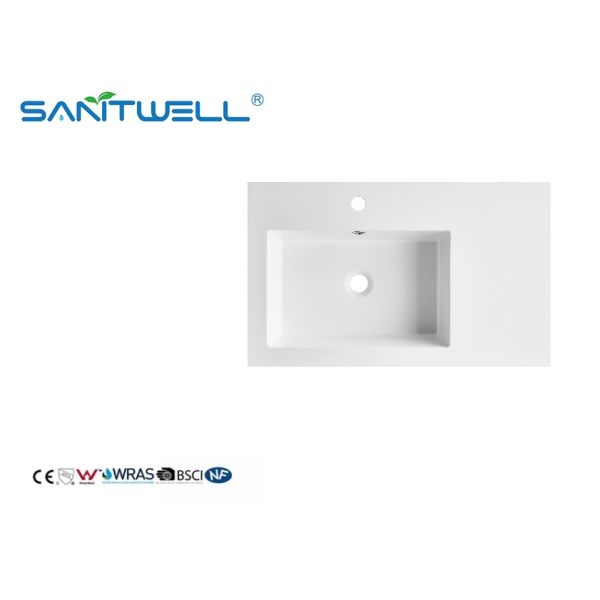 Left Side SWF750L Unique Design Stone Basins Glossy White Rectangle Shape Semi-Counter Sinks