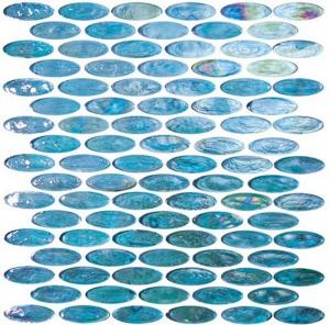 China Blue & White Excalibur Oval Mosaic Glass Pool Tile Bush Hammered Surface on sale