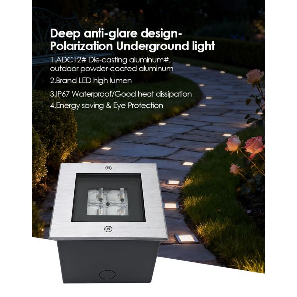 Square LED Underground Lights 24V 8W 3000K 316 Stainless Steel Faceplate With ABS Sleeve