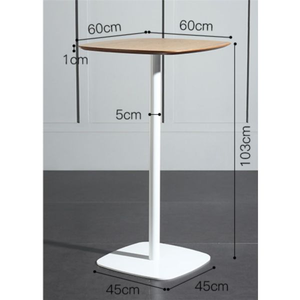 MDF Square Bar Table with Rounded Corners; White & Black Iron Frame Table