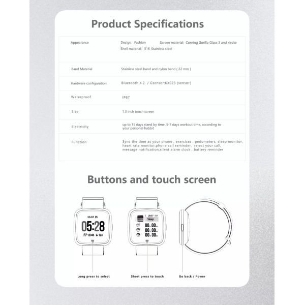 Dt No. 1 G12 Smart Watch 1.3 Inch IPS Screen with Touch Support Stainless Smartwatch
