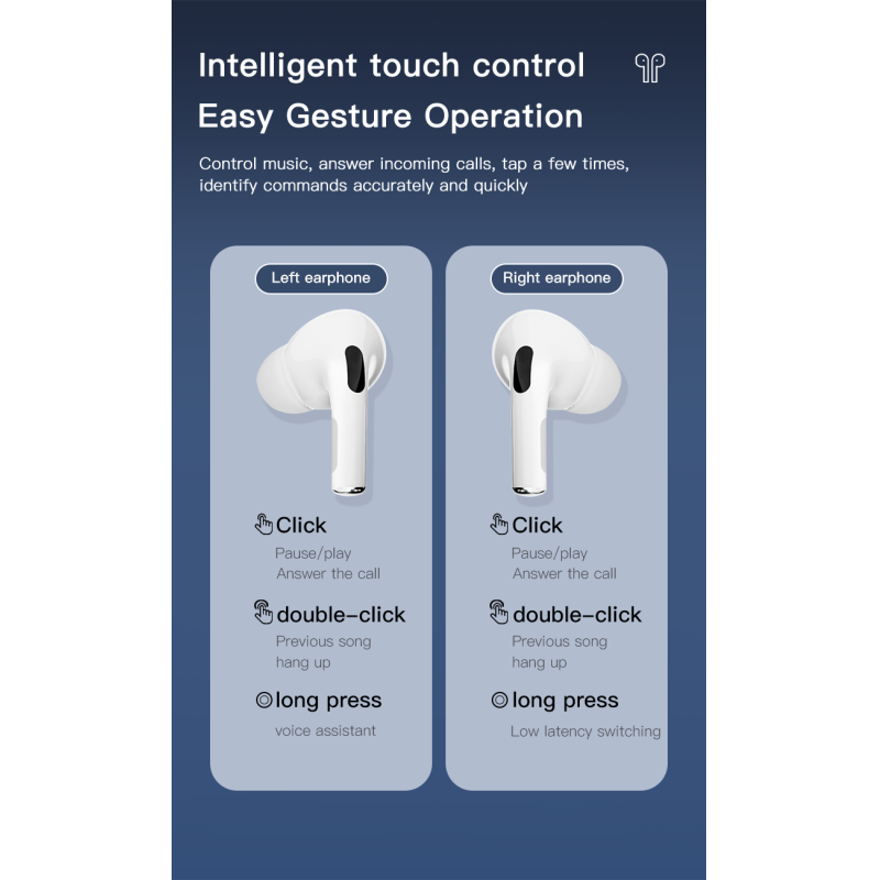 WT-9 Touch Screen Bluetooth Wireless Earphones Rechargeable APP Control