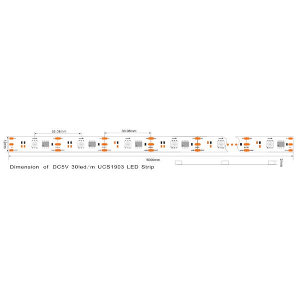 DC 5V / 12V Digital LED Strip Lights , UCS1903 Decorative LED Rope Light