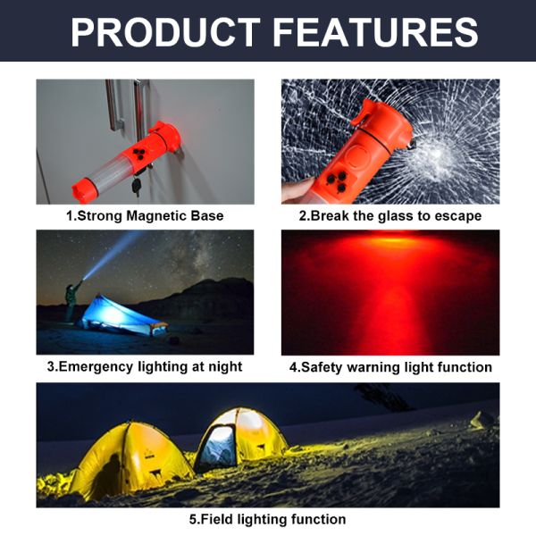 Orange 6-In-1 Multi-Functional Sound And Light Alarm Flashlight
