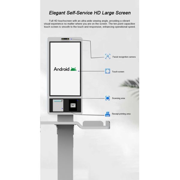 27 inch Android Floor Stand Ordering Kiosk Machine With Thermal Printer/QR Code/RFID