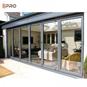 China Balcony Aluminum Folding Doors With Clear Lowe Tempered Glass Soundproof Bi Folding Door on sale