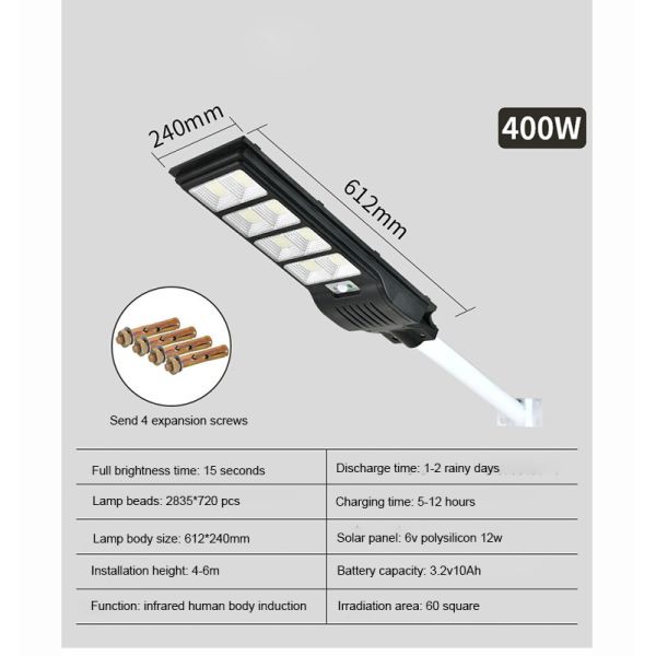 Waterproof Motion Sensor Integrated Solar Street Light With Solar Panel