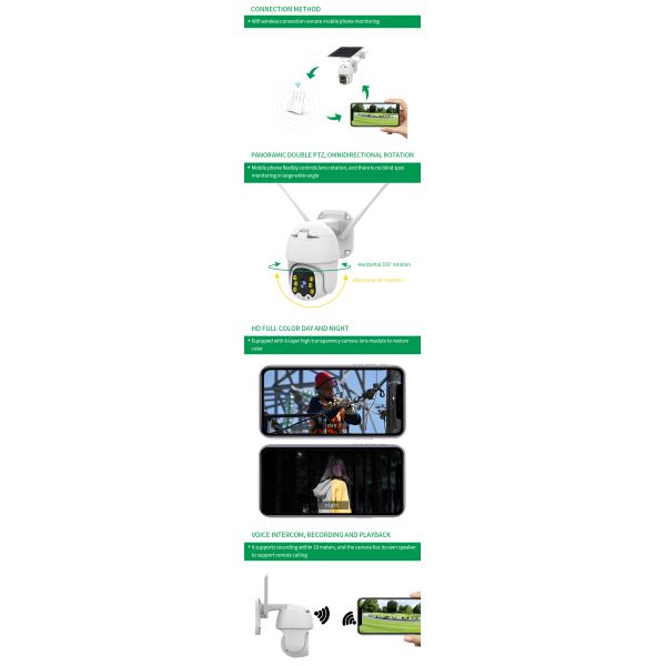 Outdoor Waterproof Wireless Solar Camera 360 Degree PTZ Wifi Security Camera