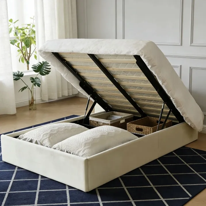 Contemporary Upholstered Bed Frame with Hidden Storage