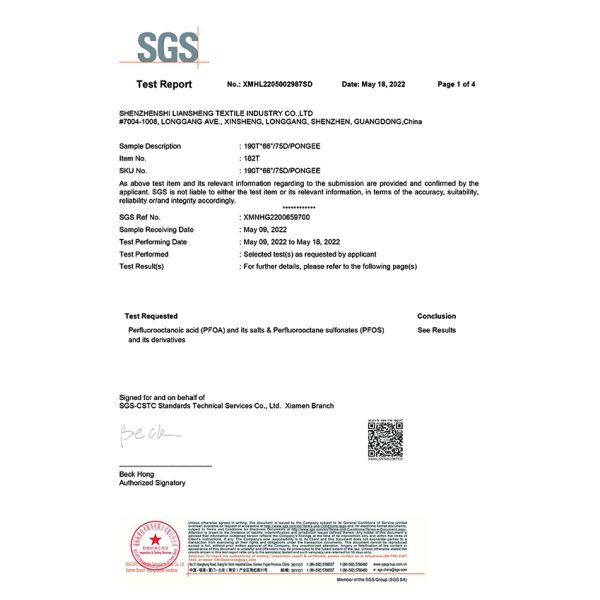 Fabric SGS testing report