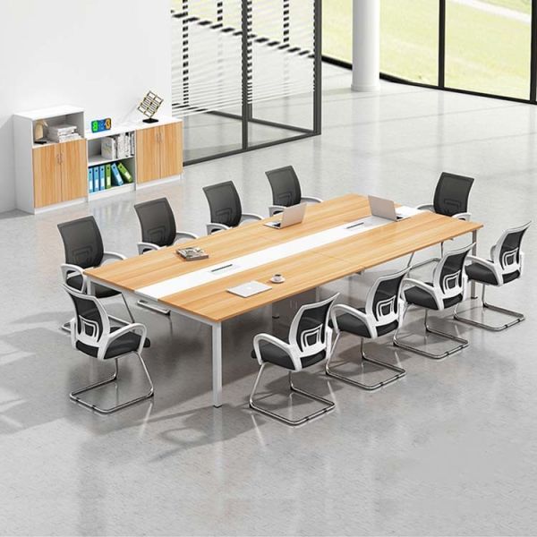 6 Person Office Conference Table with 25mm Wood Grain Desktop, Scratch-Resistant Finish, and Customizable Colors