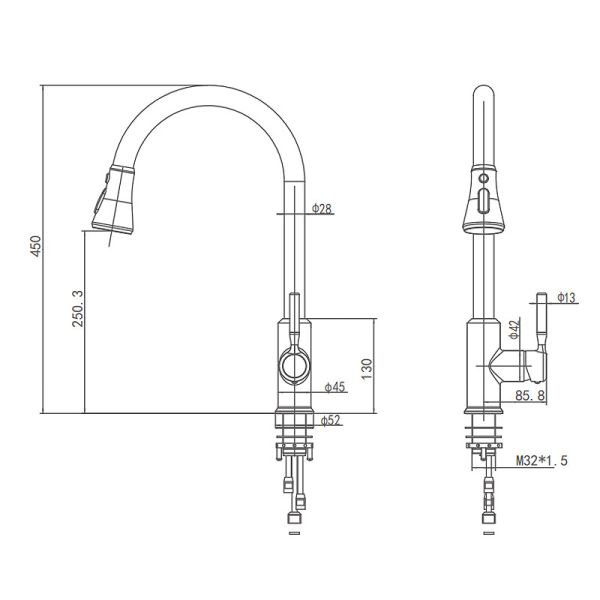 Hot Cold Water Pull Out Kitchen Faucet Brass Zn Alloy Brass Body Material