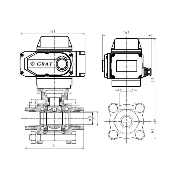ISO 5211 High Pad Electric Actuated Ball Valve Stainless Steel Thread Connection